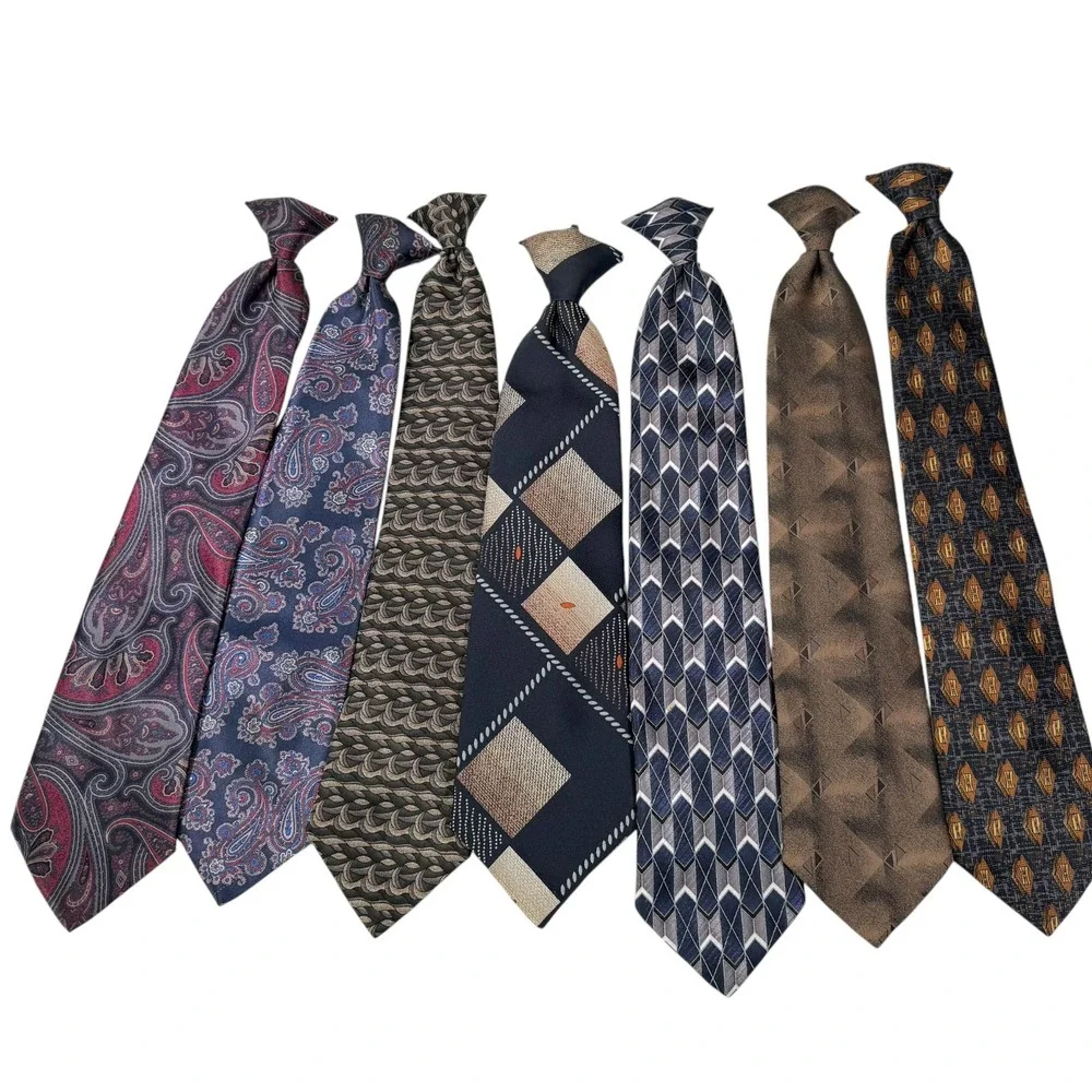 Mixed Multi Color Clip On Necktie Lot Paisley Geometric Retro GrandpaCore